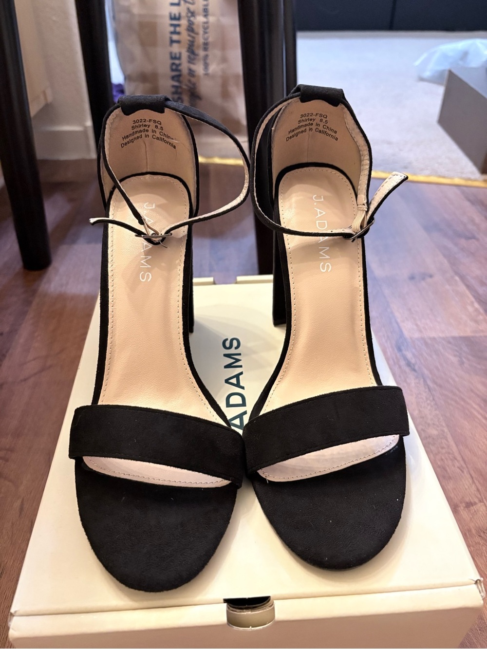 J. Adams Black Suede Ankle-Strap Block Heel Sandals